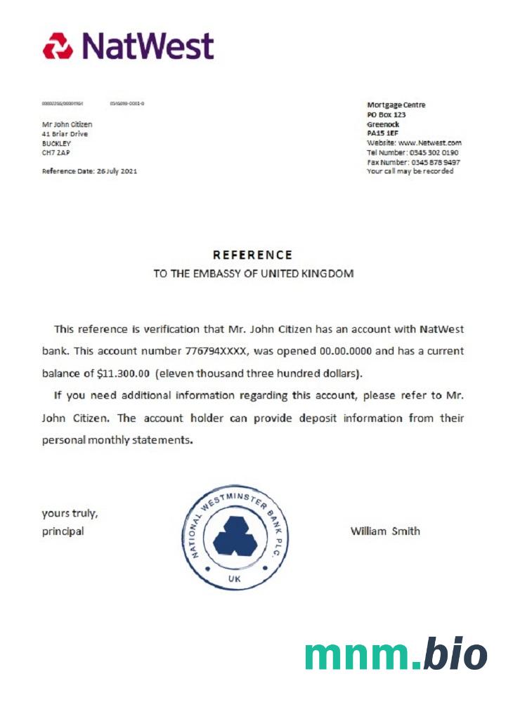 Przykład odniesienia NatWest w Wielkiej Brytanii w formatach Word i PDF